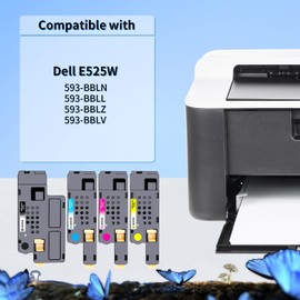 LOSMANN E525W Compatible Toner to Replace Dell E525 E525w 593-BBLN 593-BBLZ 593-BBLV 593-BBLL (4 Pack, 1 Black, 1 Cyan, 1 Magenta, 1 Yellow)