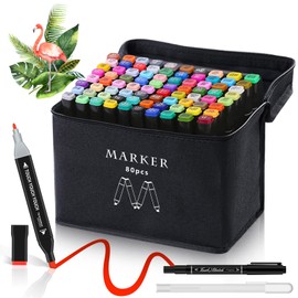 AdamStar 80 Colors Alcohol Markers, Dual Tip Art Markers for Kids & Adult Coloring Sketching Drawing Markers for Artists Paint Markers Pen with Carry Case