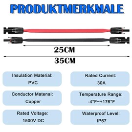 Sorlpv Solar Panel Flat Cable 6 mm², 35 cm Solar Cable Window Feed-Through Flexible with Plug and Coupling, Pack of 4 PV Flat Solar Cable for Solar Modules and Inverters