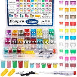 Eoppen 320Pcs Car Fuse Assortment Kit with Fuse Puller and Tester, Standard & Mini & Low Profile Mini Fuse Kit, Low and Tall/STD Profile Box Shaped Automotive Fuse