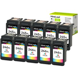 NineLeaf Remanufactured 246 246 High Yield Ink Cartridge Compatible for Canon PG 245XL CL 246XL Use in MX490 MG2522 MG2525 MG2922 MG2924 MG3022 TS3120 TS3122 TS202 Printer (5 Black, 5 Tri-Color)