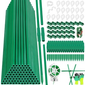 Tetutor 287 PCS Garden Stakes, Fiberglass Tomato Stakes, Garden Sticks with Accessories, 90 Sets DIY 4ft, 5ft, 6ft, 7ft Plant Stakes, Plant Sticks Supports for Indoor Outdoor Plants, Vegetables