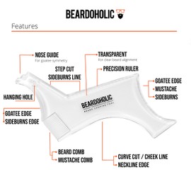 Beardoholic Beard Shaping Tool – 9-in-1 Completely Transparent Design – Achieve Perfectly Precise Lines and Any Beard Shape – Lineup Pencil, Built-In Comb and Trimming Scissors for Maximum Accuracy