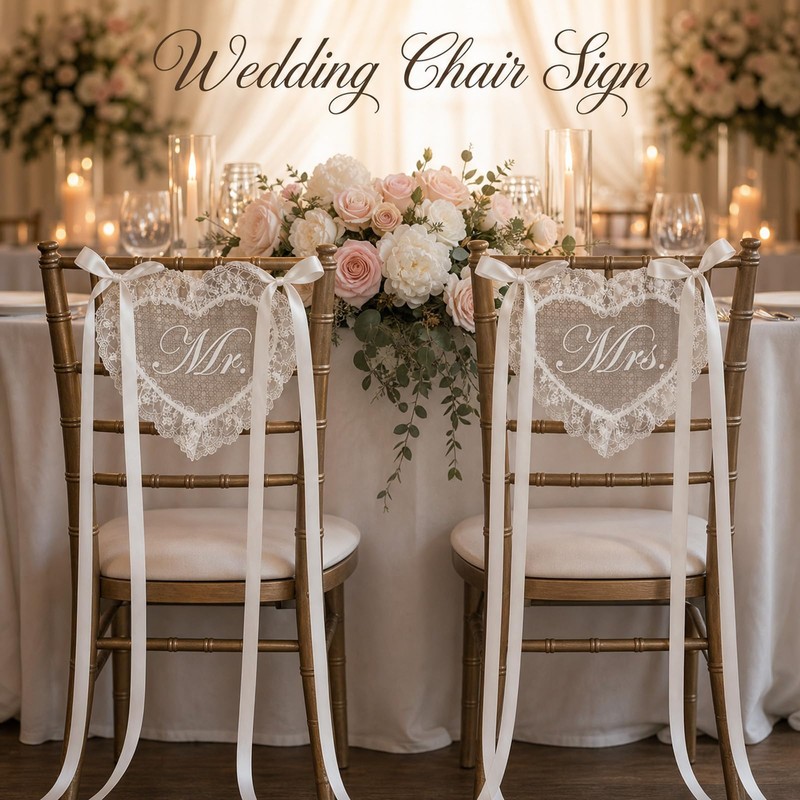 2 Pcs Mr and Mrs Sign Set, Heart‑Shaped Lace Wedding