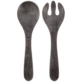 Blackened Wood TT20745272 Serving Server Fork and Spoon Serving Set, Serving Cutlery, Salad Server, Length 12.6 x Width 3.5 inches (32 cm) x Width 3.5 inches (9 cm), Safe for Kids, Cafe Tableware,