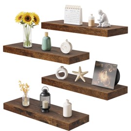FurnitureR Floating Shelves for Wall, 15.75 Inch Wide Rustic Wood Decorative Wall Storage Rack, Invisible Wall-Mounted Display for Living Room Bedroom Kitchen Bathroom Office, Set of 4, Brown