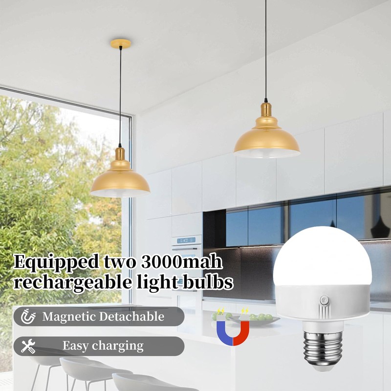 XIGUCUCN Battery Operated Pendant Lights 2 Pack,Rechargeable Pendant Light with