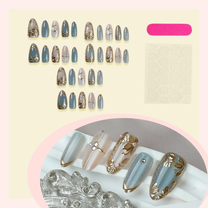 30 uñas postizas de ojo de gato, cortas, almendradas, con