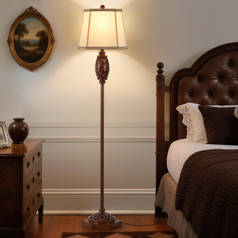 Luvkczc Vintage Floor Lamp - Brown Carved Resin with Hollow