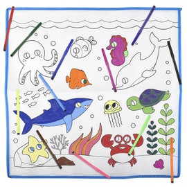 ArtCreativity Aquatic Doodle Mat with 12 Markers, Washable Doodle Mat for Kids with Sea Creature Outlines, Reusable Coloring Mat for Kids, Doodle Play Mat for Hours of Fun, 19.5 x 19.5 Inches