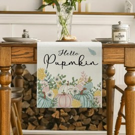 ZCHOMI Fall Pink Pumpkin Table Runner 13x72 Inch Autumn Hello Pumpkin Harvest Thanksgiving Kitchen Dinning Table Decoration for Indoor Outdoor Home Party Décor