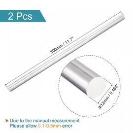 sourcing map Aluminium Fixed Round Rod 12 mm Diameter 300 mm Length Lathe Bearing for DIY Crafts Pack of 2