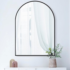FINEWF 36x24 Arch Mirror Rectangle Wall Mounted Aluminum Alloy Metal Frame HD Glass Dressing Make-up for Bathroom Entryway Bedroom Living Room 36 24 inch Black