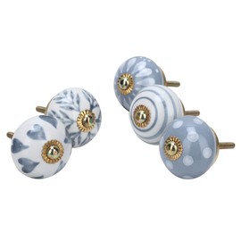 RAJRANG Ceramic Cabinet Knobs and Pulls Pack of 25 Grey White Antique Hand Painted Boho Design Dresser Drawer Furniture Decorative Kitchen Handles