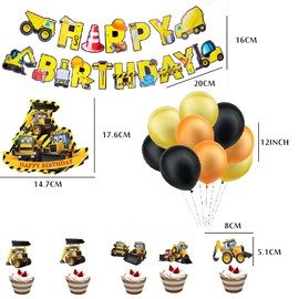 TNMV Digger Birthday Decoration, Birthday Boy Children's Birthday Decoration Set, Happy Birthday Decoration, Digger Balloons, Construction Vehicle, Fire Engine Foil Balloons (44 Pieces)