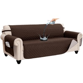 CAPALOCA 100% Waterproof Couch Cover for Dogs Washable Anti Slip Dog Couch Covers Protecter 3 Cushions Sofa Slipcover with Pockets (78" Sofa, Chocolate)