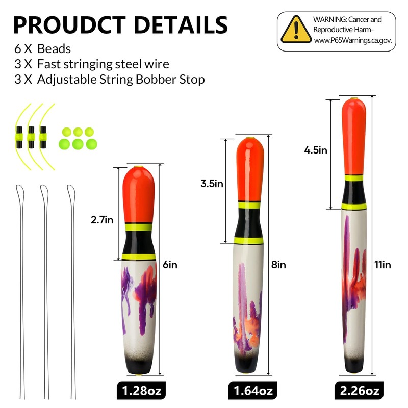 QualyQualy Fishing Floats, Weighted Catfish Pole Floats, High Visibility Wood