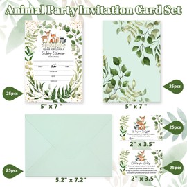 Whaline 25 Pack Woodlands Greenery Baby Shower Invitations Double-Sided Gold Foil Party Invitations with Diaper Raffle Tickets, Book Request Cards, Envelopes for Boy Girl Baby Shower Supplies