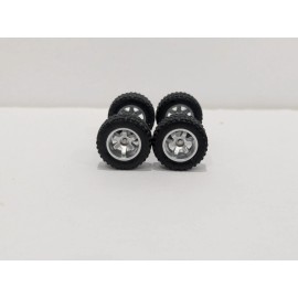 Unbranded 1:64 Scale 14mm Silver TE37 6 Spoke Off Road Real Rider Style Wheels and Tires