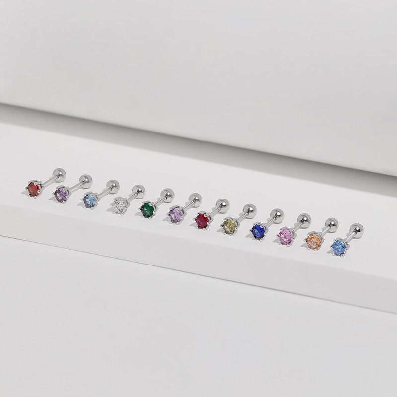 Meissa Geburtsstein-Ohrringe für Damen und Mädchen, Schraubverschluss-Diamant-Ohrringe 925 Sterling Silber