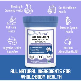 Gwynne Probiticos 60 Billion De Ucf 70 Cpsula,13 Strains  3 Prebiticos Mezcla,salud Inmune,digestiva E Intestinal - Apoya El Estreimiento,la Diarrea  