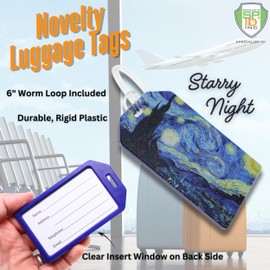 2 Pack - Starry Night Luggage Tags Heavy Duty for Suitcases & Backpacks - Vincent Van Gogh Bag Tag - Cute & Durable TSA Approved with Loop & Contact Card Business Card Size - Specialist ID