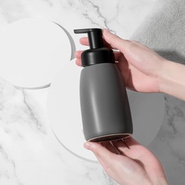 Foaming Hand Soap Dispenser Ceramic Jar Foam Dish Soap Dispenser for Bathroom and Kitchen Sink, Liquid Pump Bottle for Shampoo, Body Wash, Hand Soap, Grey