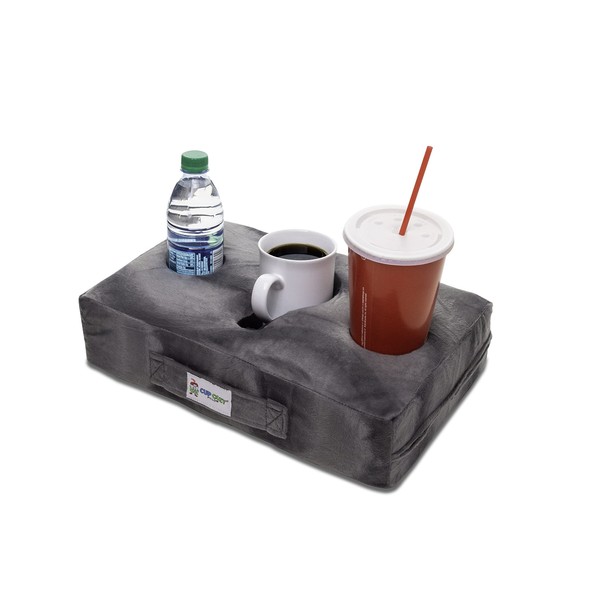 Cup Cozy Pillow (Gray) *As Seen on TV*-The World's Best Cup Holder! Keep Your Drinks Close and Prevent Spills. Use it Anywhere-Couch, Floor, Bed, Man cave, car, RV, Park, Beach and More!