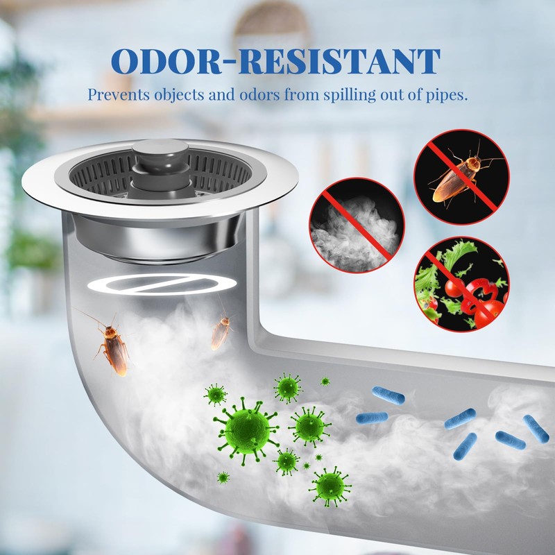 Upgraded 3in1 Kitchen Sink Drain Strainer & Sink Stopper,304 Stainless