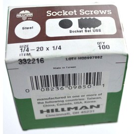 The Hillman Group 332216 1/4-20 X 1/4 Socket Head Set Screw, Cup Point, 100-Pack,Gray