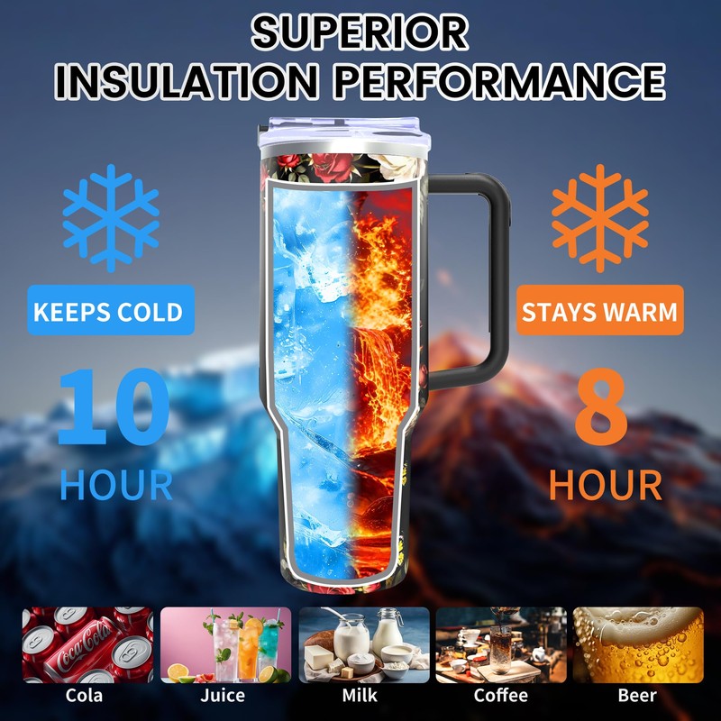 40Oz Flower Darkness Stainless Steel Tumbler with Handle & Straw