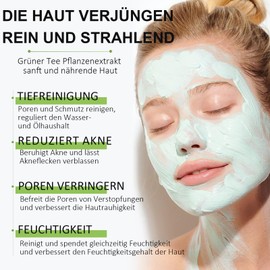 Soleneva 2 Stück Green Tea Clay Mask Stick - Grüne Tee Gesichtsmaske für Tiefenreinigung und Ölkontrolle - Feuchtigkeitsspendende Grüne Tee-Gesichtsmaske - Green Mask Stick für Alle Hauttypen