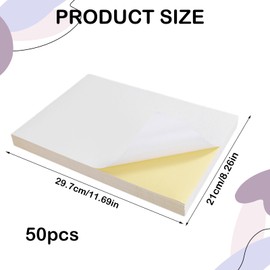 50 Fogli, Carta Adesive A4 Stampabili, Senza Margine, Label Adesiva per Stampante, Compatible with tutte le Stampanti Laser, Getto d'Inchiostro, Fotocopiatrici, 297 x 210 mm