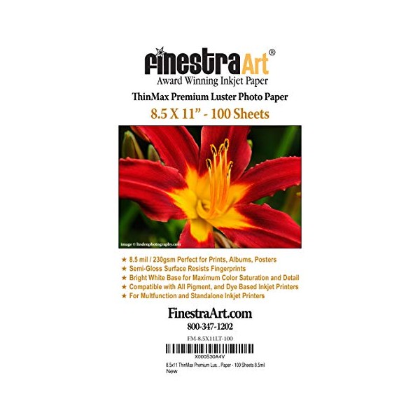 8.5" X 11" ThinMax Premium Luster Inkjet Photo Paper -