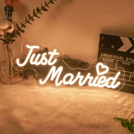 Just Married neon Sign - Levels Dimmable USB neon Lights for Bedroom Wall,Wedding Party neon Light for Wall Decoration Gift for Couples, Valentine's Day