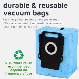 Frescares 4 Pack Reusable Vacuum Cleaner Bags for Roomba,Compatible with All iRobot Roomba Clean Base Automatic Dirt Disposal Bags i & s & j Series i1+, i3+, i4+, i5+, i7+, i8+, Combo j8+, j9+