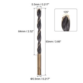 sourcing map 6pcs Jobber Drill Bits 5.5mm (0.217") Black Nitride & Gold Titanium Coated M2 High Speed Steel (HSS) Twist Drill Bits for Stainless Steel Aluminum Alloy Metal