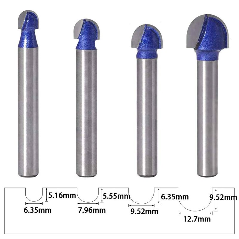 Eyech 4pc Core Box Router Bit Set Carbide 1/4 Inch,