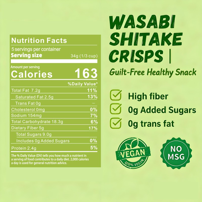 VIGOROUS MOUNTAINS Shiitake Mushroom Snack Chips 6oz Wasabi Flavored