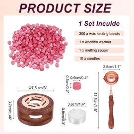 PATIKIL Wax Seal Kit, 300 Pcs Wax Sealing Beads, Wooden Warmer, Melted Spoon, 10 Pcs Tealight Candles for Envelope Letter Mailing Crafts DIY, Rouge Pink