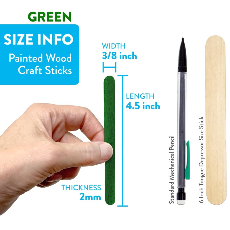 CraftySticks- 100 Pack 4.5 Inch Green Painted Popsicle Sticks, Wood