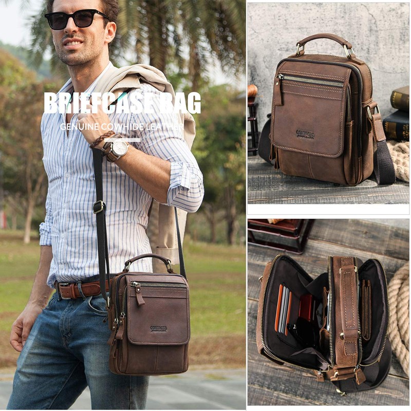 Contacts Genuine Leather Men's Laptop Mini Tab Messenger Crossbody Bag
