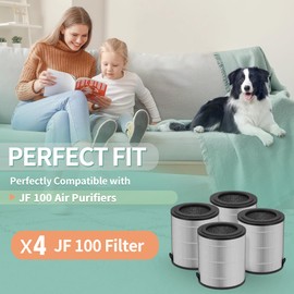 JF100 Replacement Filter Compatible with Jafan-da Air Purifier Replacement Filter JF100-RF for Jafan-da Air Purifiers JF100 for Home with H13 True HEPA Filter and Activated Carbon Filters, 4-Pack