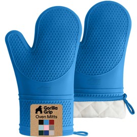 Gorilla Grip - Juego de guantes de cocina de silicona resistentes al calor, suave forro acolchado, extralargos, impermeables y flexibles para cocinar 