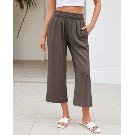 LookbookStore Short Linen Pants for Women Beach Pants Brown Linen Capri Pants Women Coffee Brown Size Medium Size 8 10