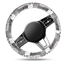 ASJHFDIR Car Steering Wheel Cover, Universal 15 Inch Non-Slip Breathable Neoprene Elastic Steering Wheel Protector, Cute Car Accessories for Women Men Fit Auto, Suvs Cute Gray Cats
