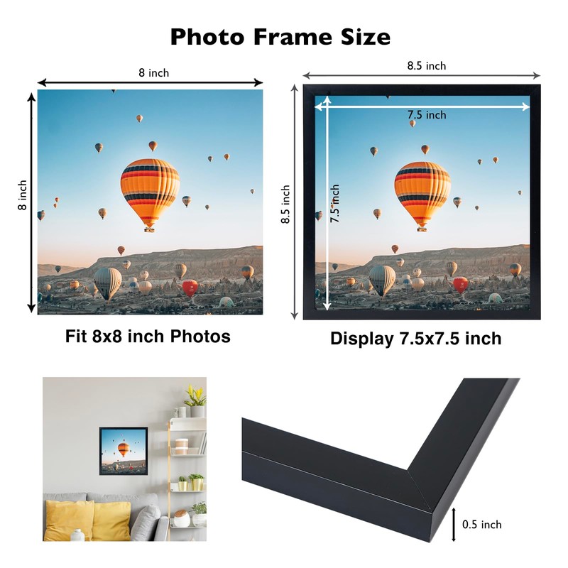 8x8 Picture Frame Set of 4 Black for Wall Hanging