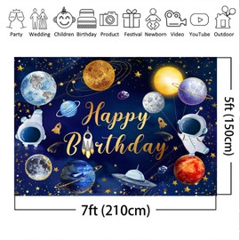 Mocsicka Outer Space Birthday Backdrop Kids Astronaut Rocket Planet Birthday Decorations Boy Galaxy Space Solar System Birthday Banner Photo Background(7x5ft)