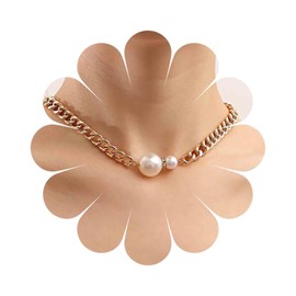 Cimenexe Bohemian Crystal Pearl Choker Necklace Gold Cz Pearl Collar Necklace Round Pearl Curb Chain Necklace Rhinestone Pearl Curb Link Chain Necklace Jewelry for Women and Girls Gifts