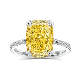 PAFIDDY Yellow Stone Ring Cushion Cut 4.5 Carat Cubic Zirconia, 18K White Gold Plated Sterling Silver Engagement Ring for Women, 5A CZ Pavé Band Promise Ring (Yellow Stone, 6)